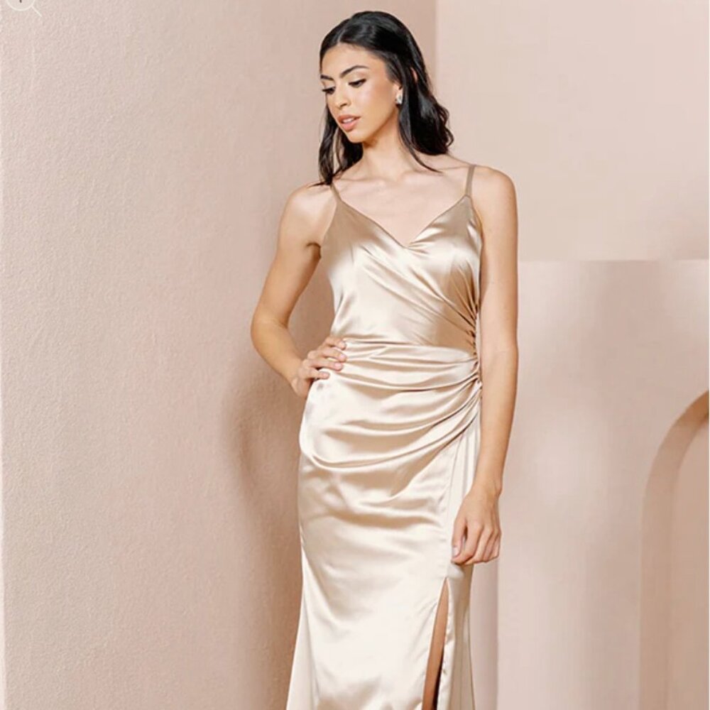 Revelry Rory Satin Dress in Soft Champagne